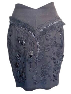 H&M Embellished Black mini Skirt, beading & appliques, back zip, stretchy. 8